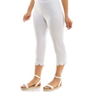 Zac & Rachel‎ White Slim Crop Capri Pants Scalloped Hem Women's Size 10 NEW